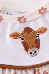 Floral print cow embroidery girl set