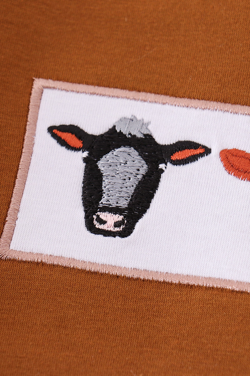 Brown cow embroidery boy set