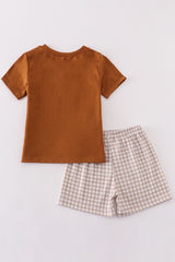 Brown cow embroidery boy set