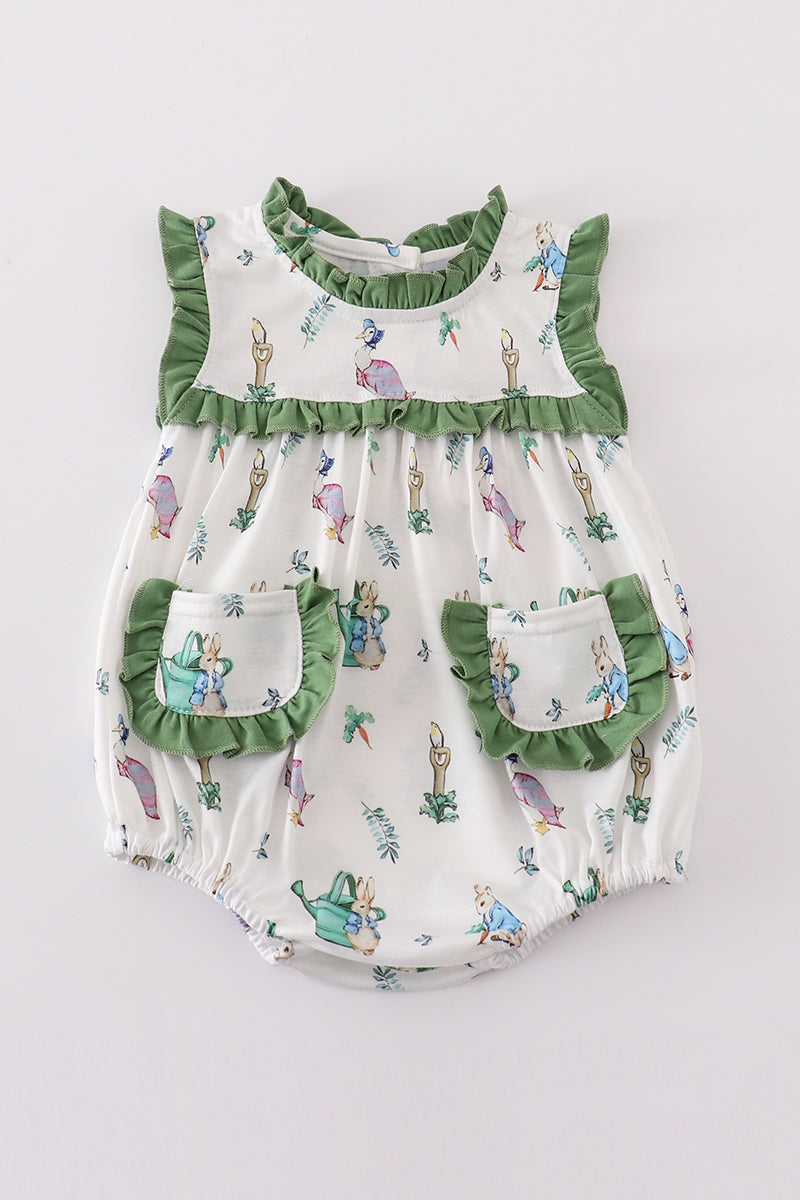 Easter bunny print girl ruffle bubble