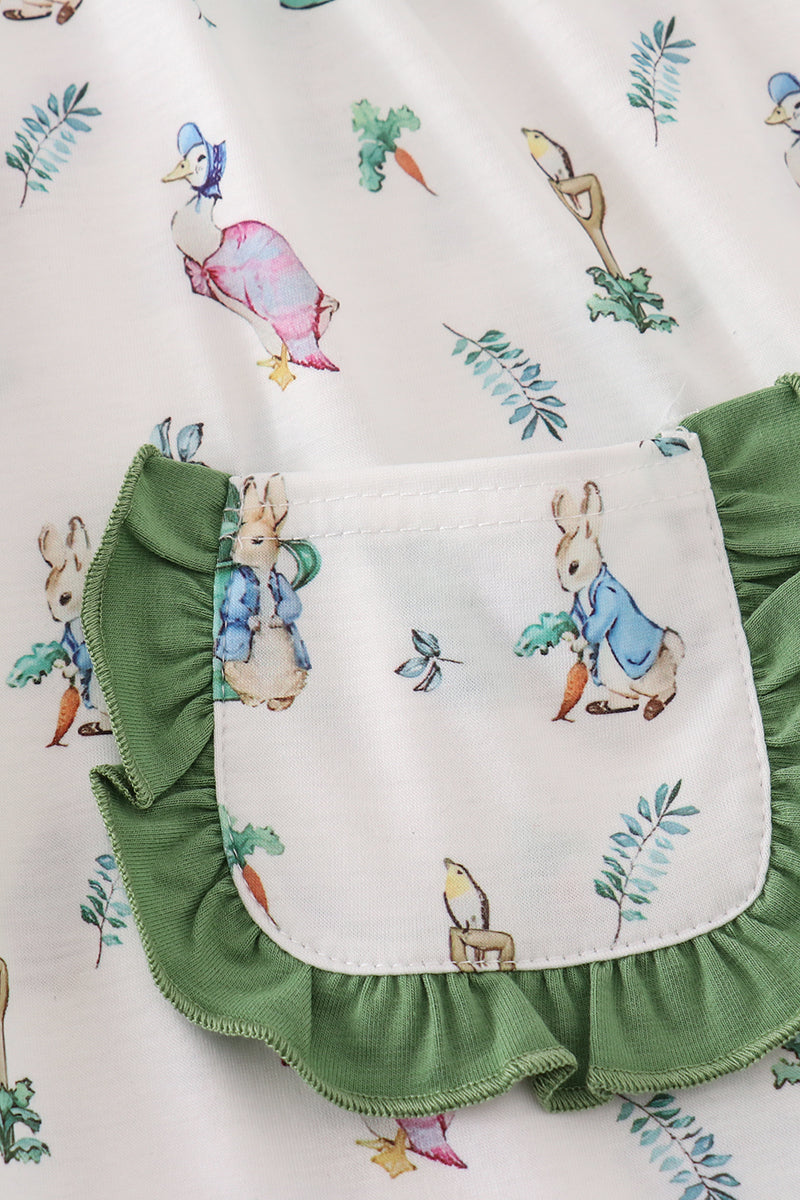 Easter bunny print girl ruffle dress