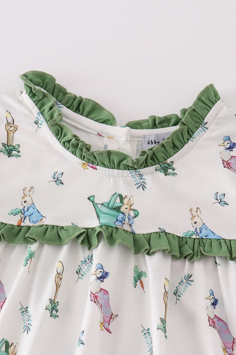 Easter bunny print girl ruffle set