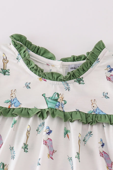 Easter bunny print girl ruffle set