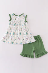 Easter bunny print girl ruffle set