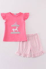 Pink carousel applique girl set