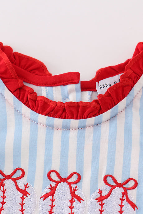 Blue stripe baseball embroidery girl bubble