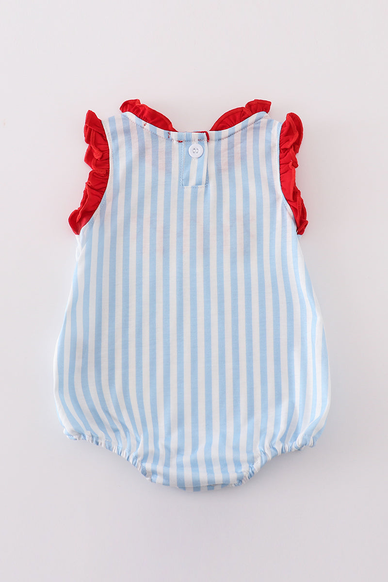 Blue stripe baseball embroidery girl bubble