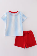 Blue stripe baseball embroidery boy set