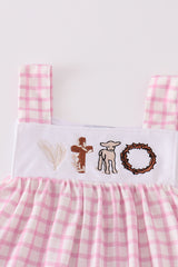 Pink easter cross sheep embroidery girl set