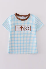 Blue easter cross sheep embroidery boy top