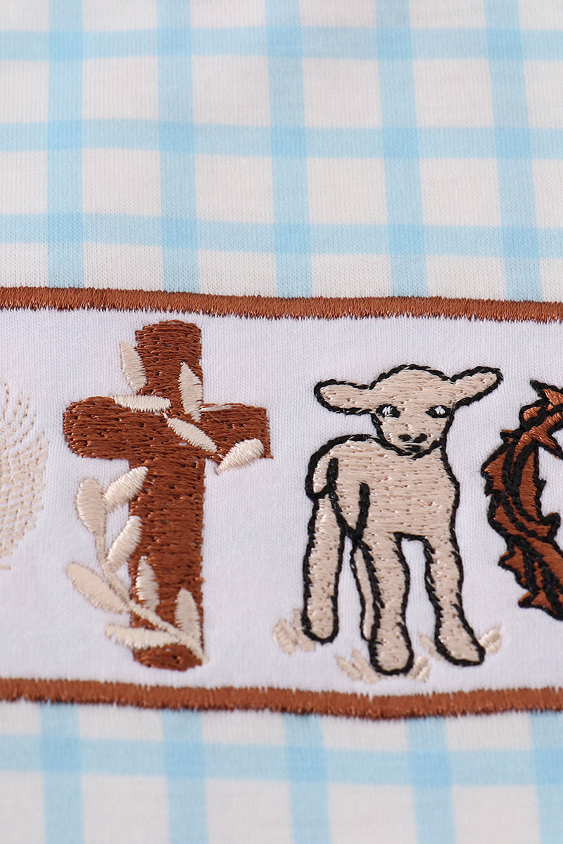 Blue easter cross sheep embroidery boy top