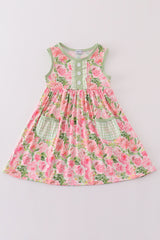 Pink blossom charm print girl dress