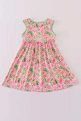 Pink blossom charm print girl dress