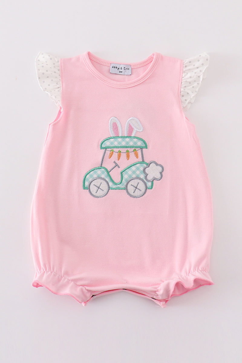 Pink golf easter applique girl bubble