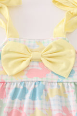 Easter bunny print bow girl bubble