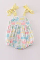 Easter bunny print bow girl bubble