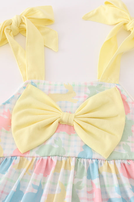 Easter bunny print bow girl dress