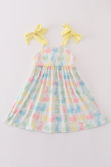 Easter bunny print bow girl dress