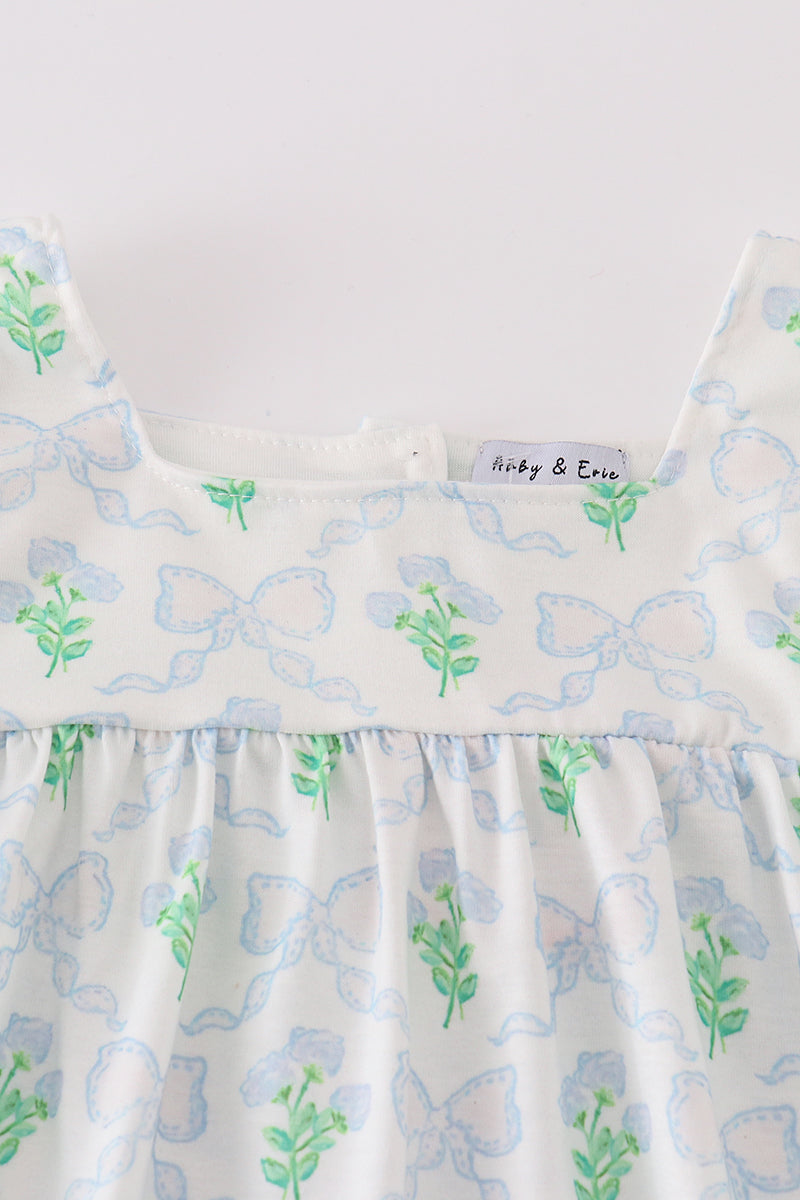 Green leaves bow print mom&me dress