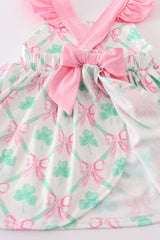 Green St.Patricks clover print girl set