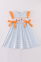 Farm embroidery girl plaid dress