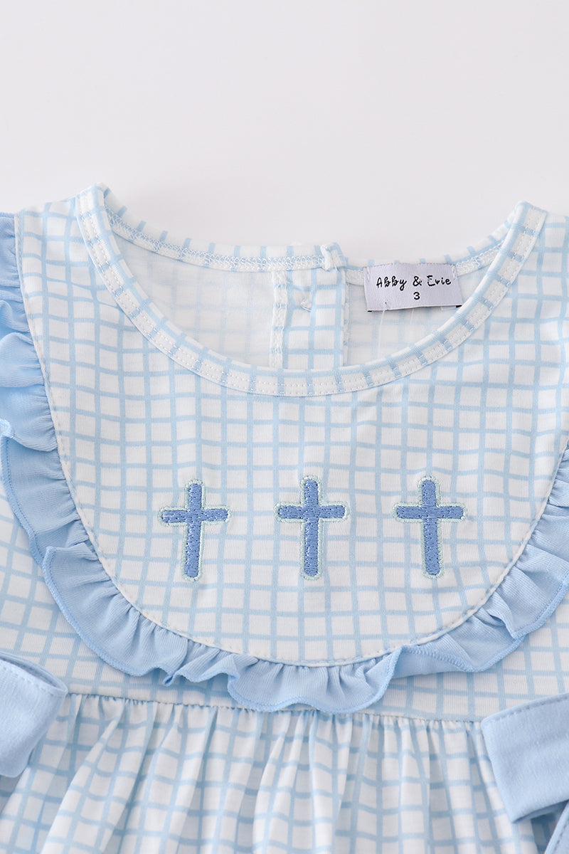 Blue easter cross embroidery girl set