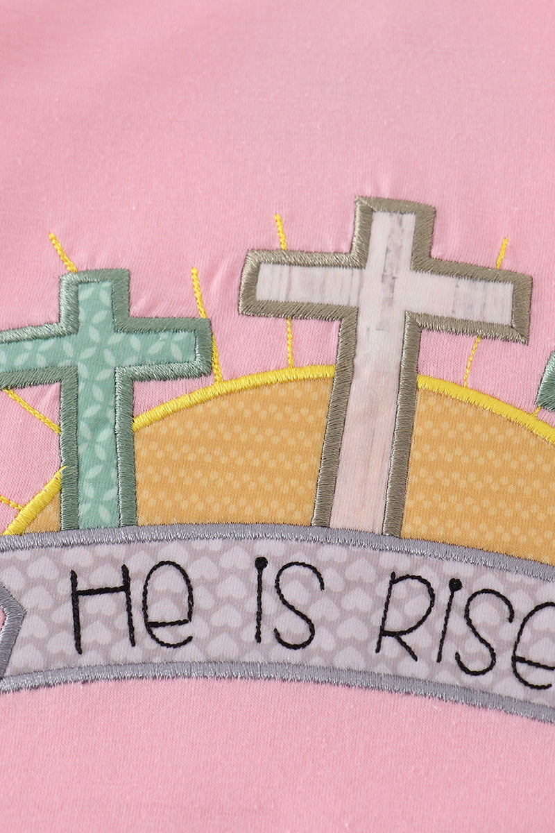 Pink easter he is risen applique girl set