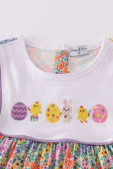 Easter floral bunny egg embroidery girl set