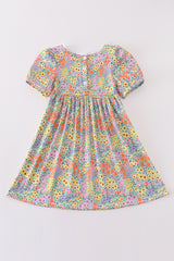 Easter floral bunny egg embroidery girl dress