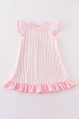 Pink easter bunny applique stripe girl dress