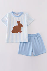 Blue easter bunny applique stripe boy set