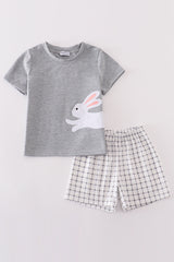 Grey easter bunny applique boy set