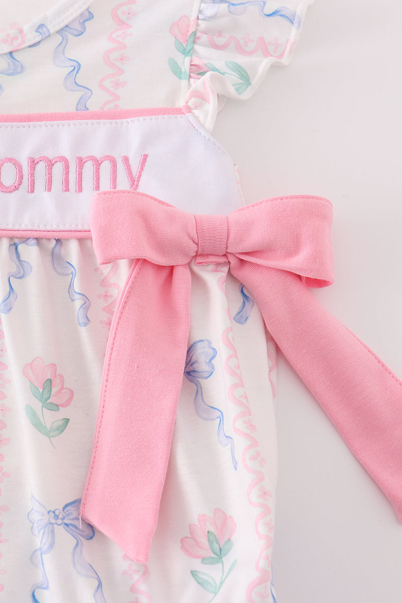 Pink bow I love mommy embroidery girl bubble