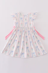 Pink bow I love mommy embroidery girl dress