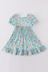 Green floral daddy's girl embroidery girl dress