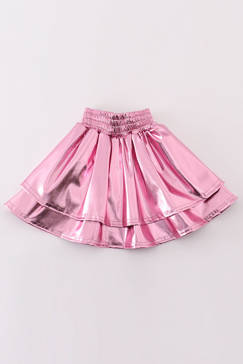 Pink girl ruffle laser skorts