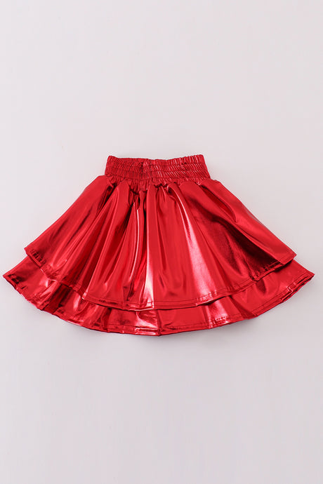 Red girl ruffle laser skorts