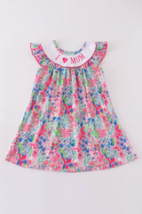 Garden bloom I love MOM embroidery girl dress