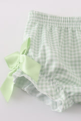 Sage leaf bunny embroidery smocked bloomer set