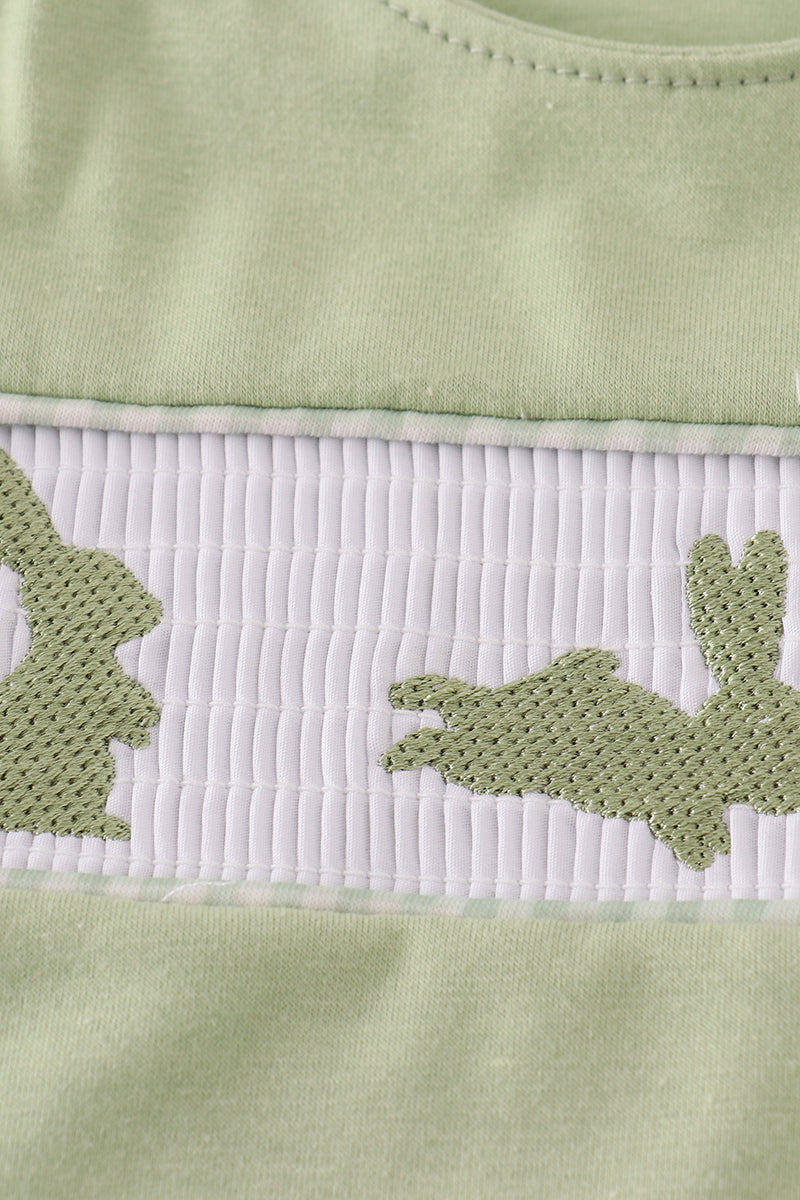 Sage bunny embroidery smocked bloomer set