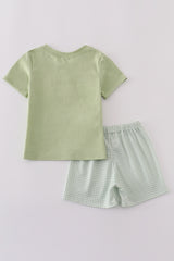 Sage bunny embroidery smocked shorts set