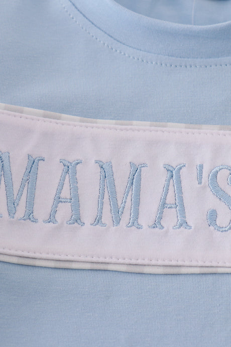 Blue MAMA'S embroidery shorts set