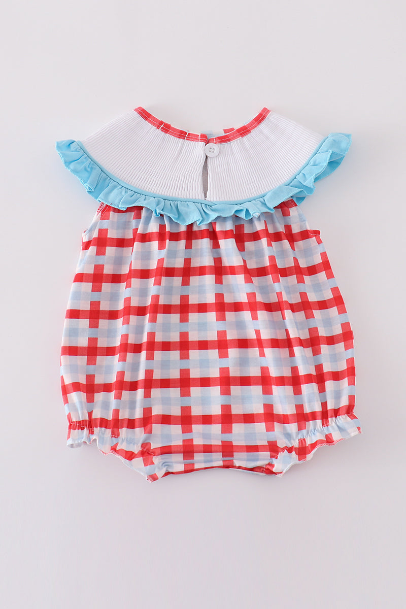 Blue farm embroidery smocked bubble