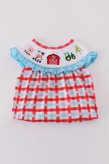 Blue farm embroidery smocked bubble