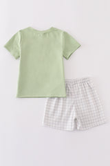 Green excavator applique shorts set