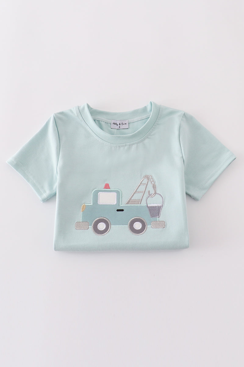 Blue crane truck applique set