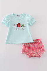 Blue farm embroidery bloomer set
