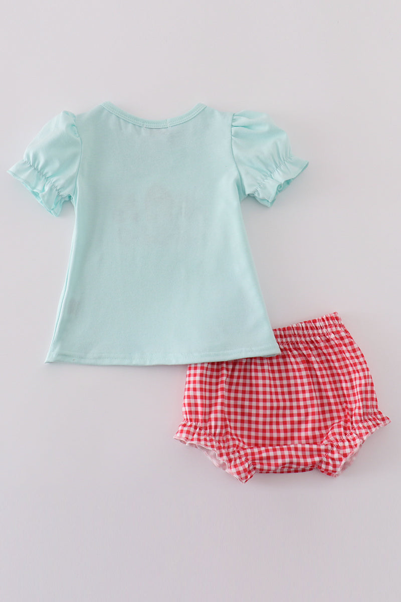 Blue farm embroidery bloomer set