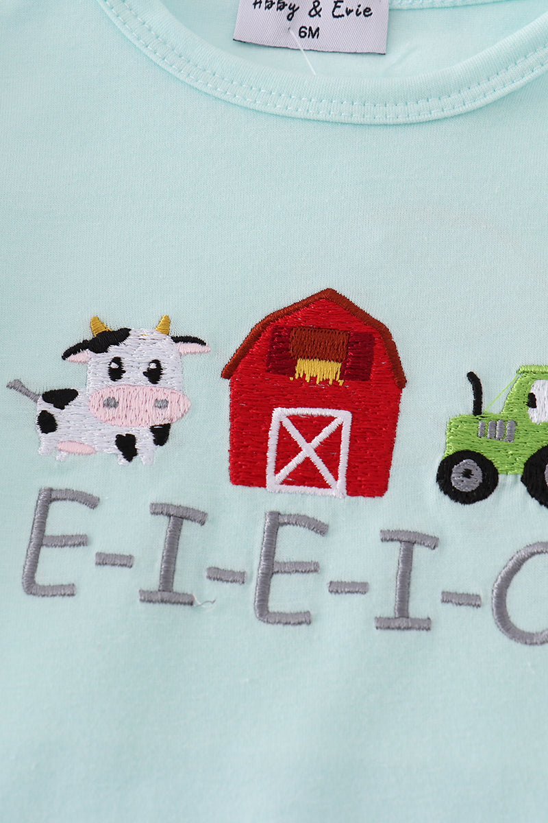 Blue farm embroidery bloomer set