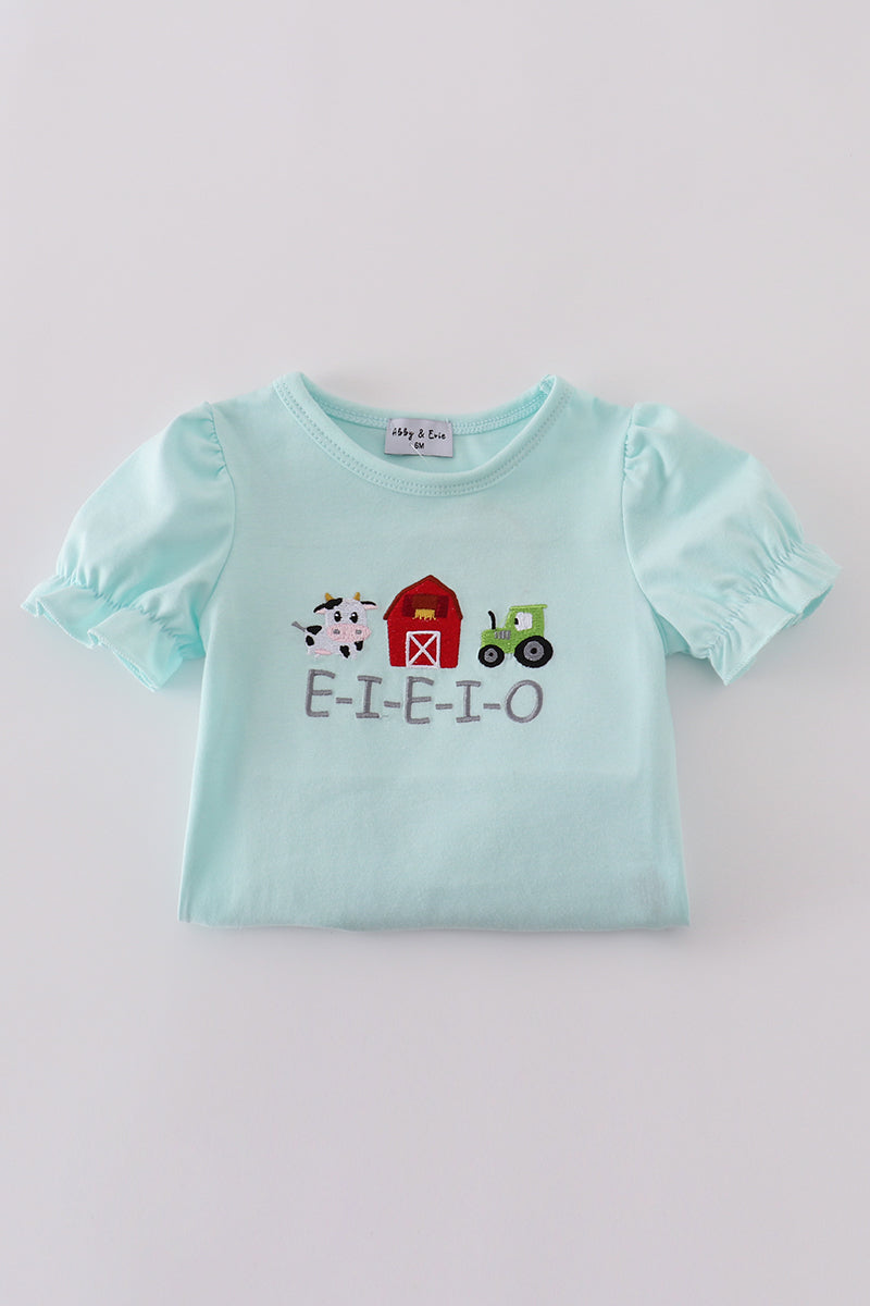 Blue farm embroidery bloomer set